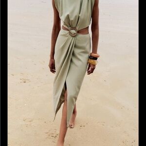 Zara Chic Cut Out Midi Dress with Buckle - mint
